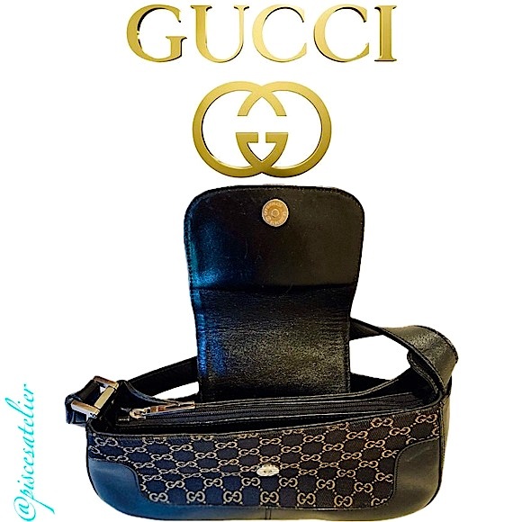 Gucci Vintage GG Monogram Supreme Canvas with Leather Trim Baguette Bag - Picture 4 of 15